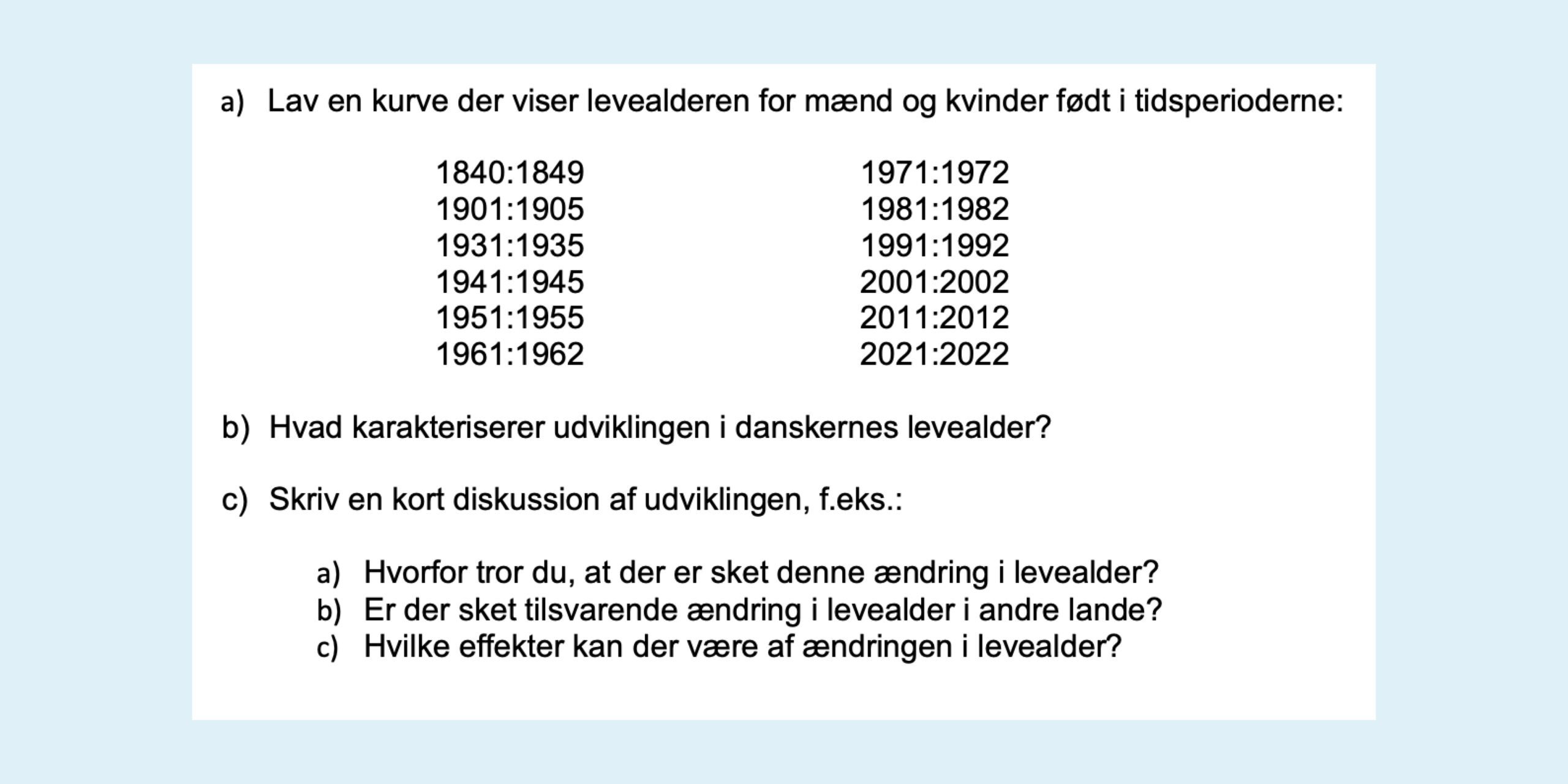 Levealder - opgaven